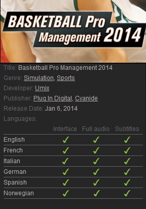Basketball Pro Management 2014 Steam - Click Image to Close